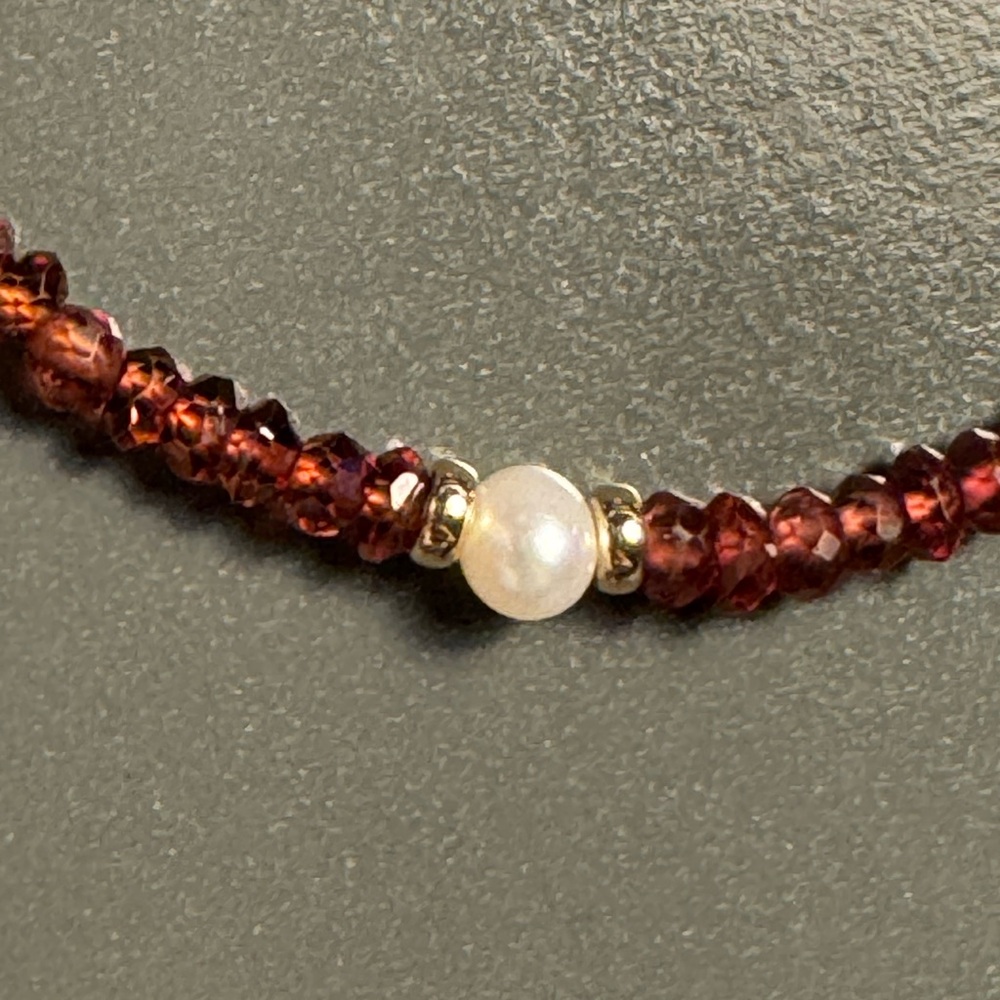 Ruby Beaded bracelet with Pearl and gold Accents